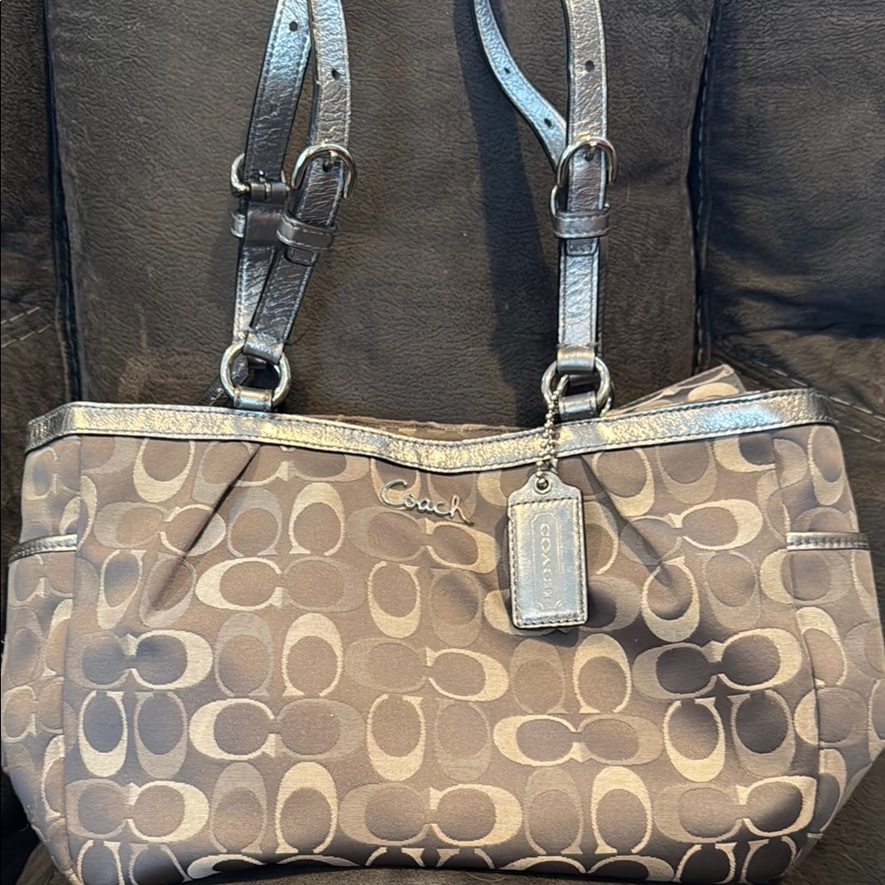 Coach Signature Gray Silver Tote Bag
